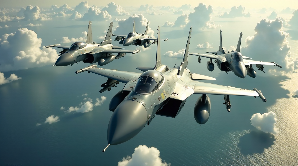 Kampfjets, Luftverteidigung, geopolitische Spannungen im Gelben Meer